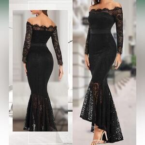 Mermaid Dress Long Off shoulder Black Lace Dress Size Large